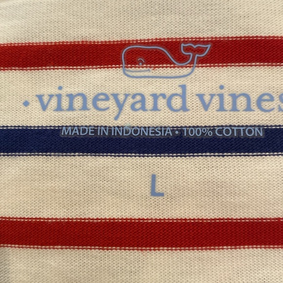 Vineyard Vines nautical French red blue stripe boatneck button shoulder tee Sz L - Picture 9 of 9